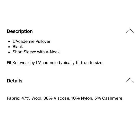 L’academie Authentic Solid Black V Neck Cap Sleeve Sweater Top Small - Picture 4 of 7